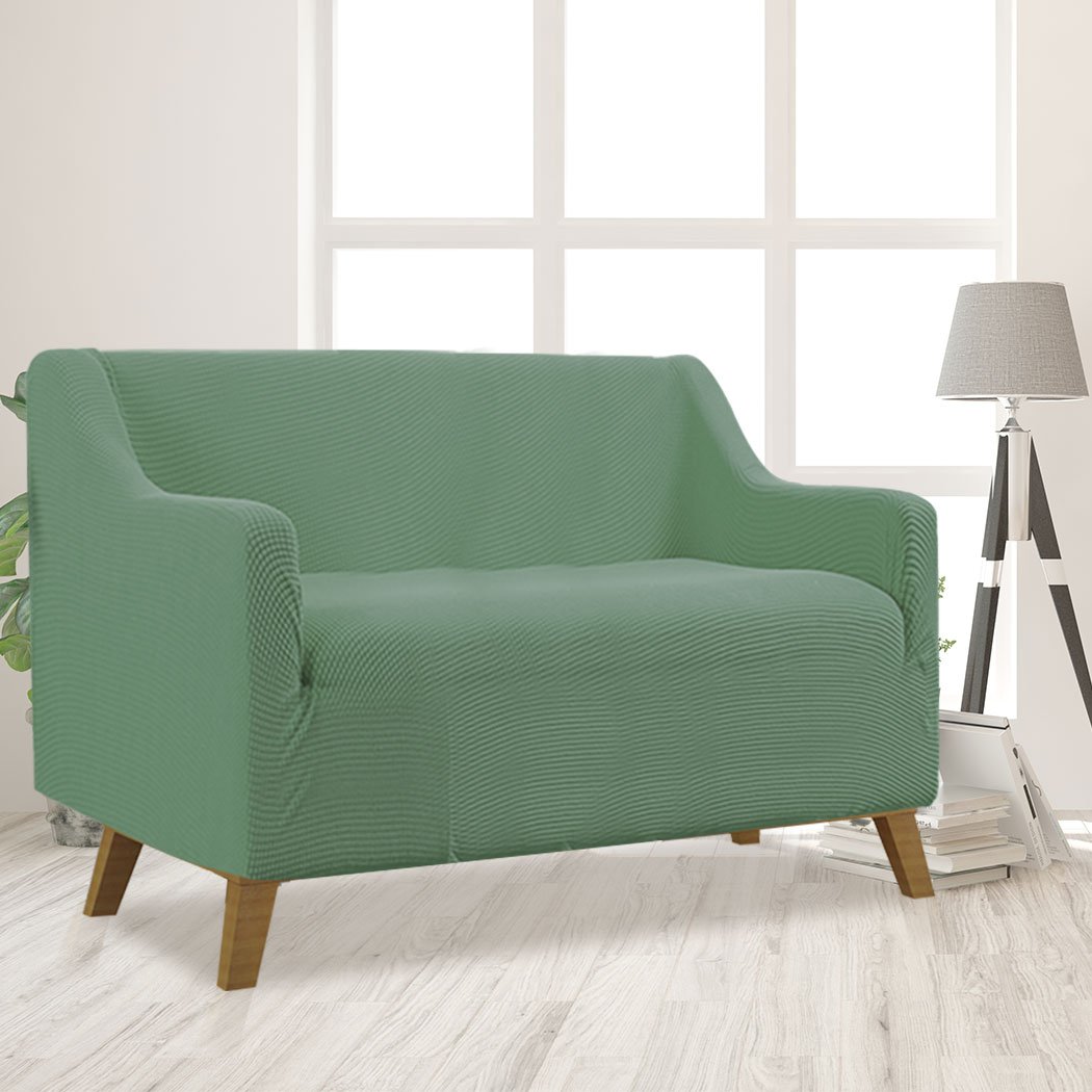 Cyan Couch Stretch Sofa Cover Protector Slipcover for 2 Seater, showcasing its high stretch material and well-stitched edges.